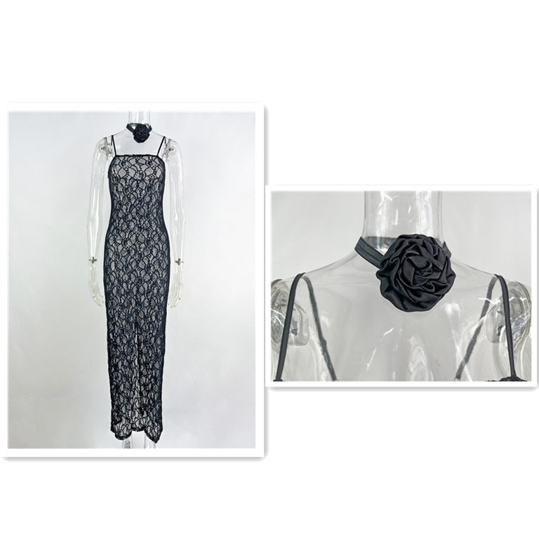 Sling Lace See-through Slim-fit Sheath Dress