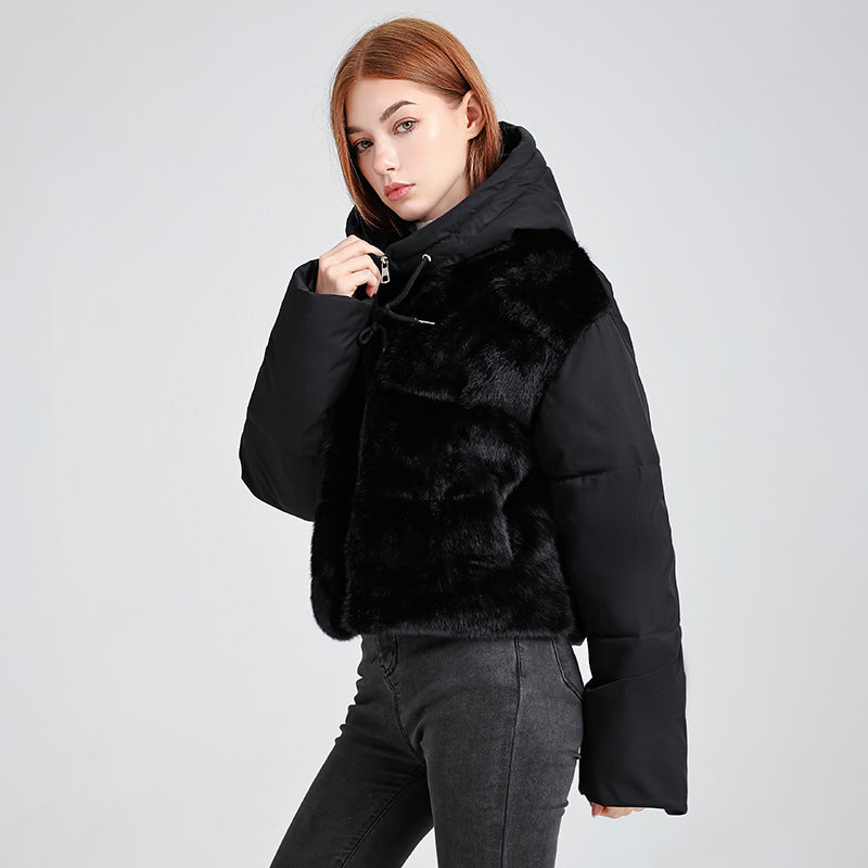 New Style Fur Patchwork Women's Coat For Women Winter Short Style Fashionable High Waist Warm Cotton Coat