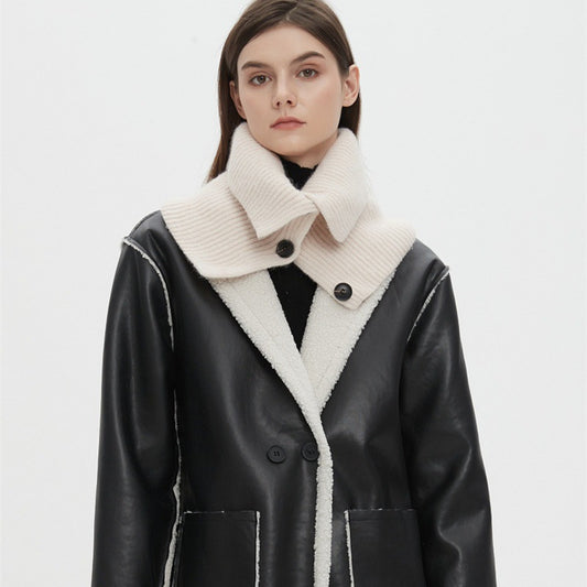 European And American Winter Korean Style Wool Solid Color Clip Flower Shaped Button Knitted Scarf