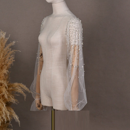 High-grade Pearl Mesh Oversleeves Detachable Plus Sleeves Two-way Wear Wedding Accessories