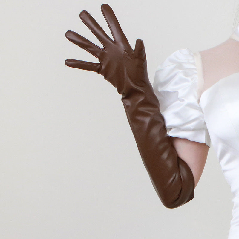 Women's Fashion PU Matte Long Leather Gloves