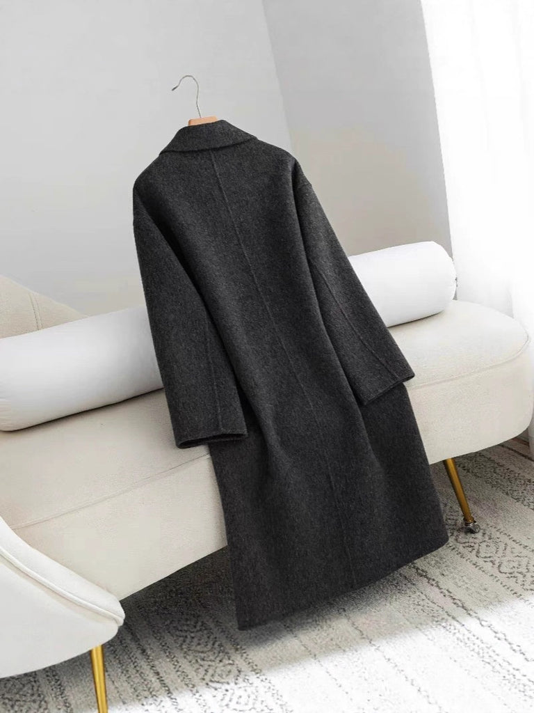Women's Black-gray Korean-style Loose Mid-length High-end Wool Coat