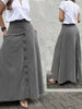 Women's Solid Color High-Waisted A-Line Skirt With Slit And Button Detail Flared Midi Skirt With Pockets For Spring & Fall