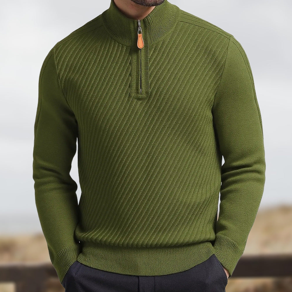 Men's Turtleneck Sweater With Twill Knit And Zipper