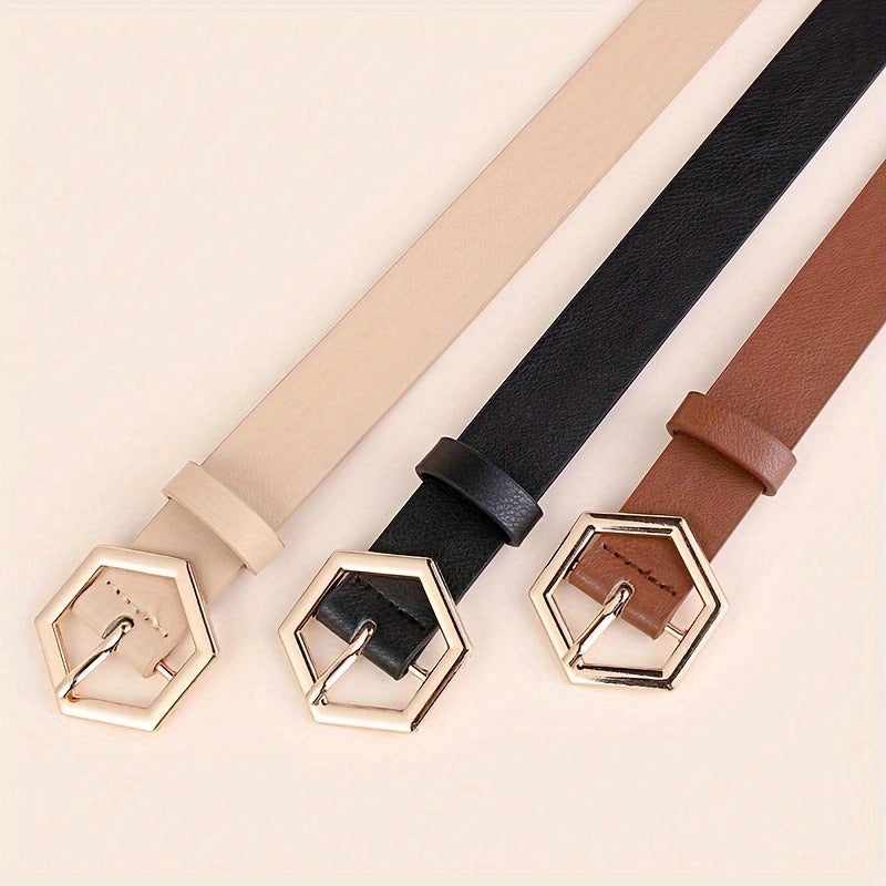 Women's Hexangular Star Irregular Gold Buckle PU Belt