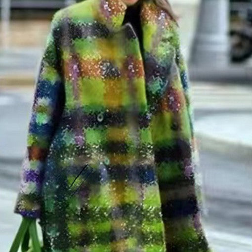 A Variety Of Color Matching Plaid Long Sleeve Lapel Coats