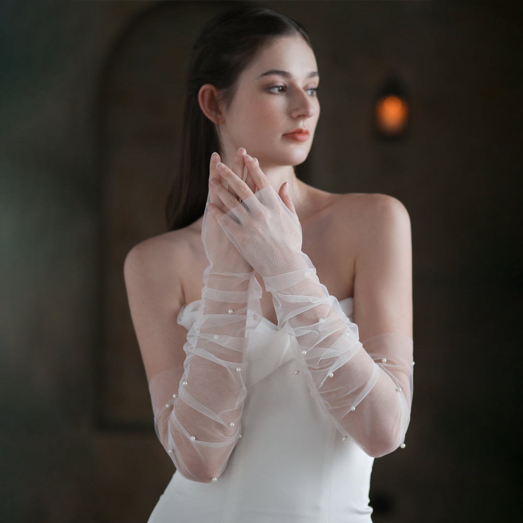 White Long Style Arms Hiding Bridal Gloves