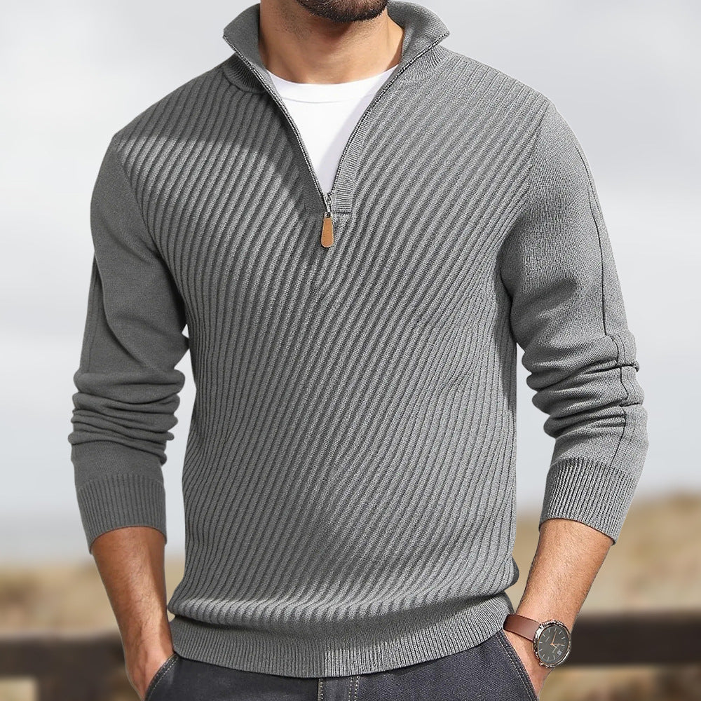 Men's Turtleneck Sweater With Twill Knit And Zipper