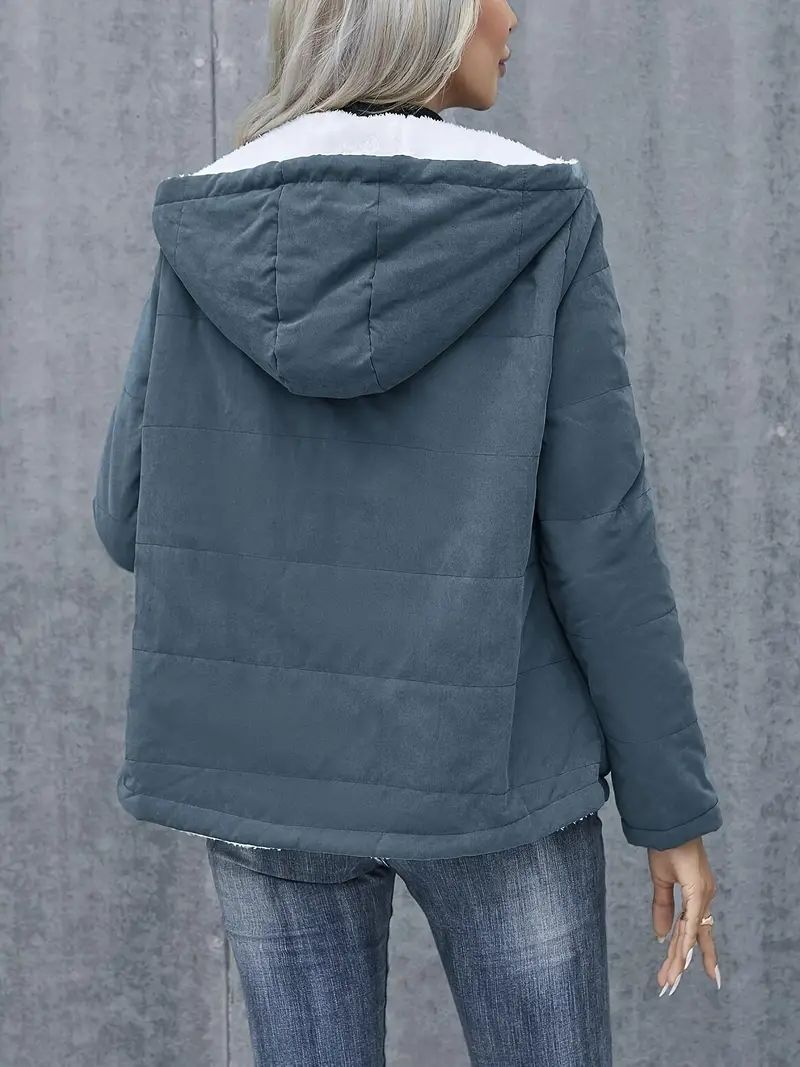 Fleece-lined Hooded Coat Winter Preppy Style Long Sleeve Jacket Warm Pockets Cotton Coat Women's Clothing