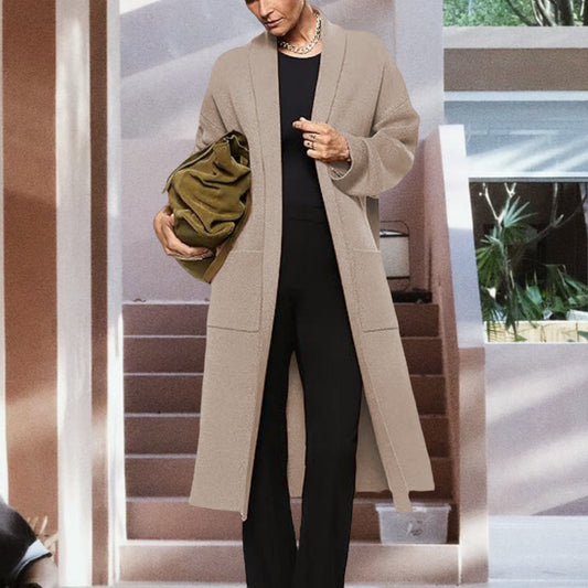 Solid Color Mid-length Sweater Coat For Women