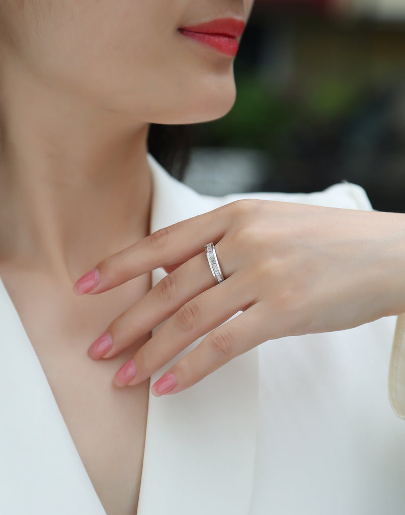 The Beauty Of Overlap - A Wedding Ring Set With Top-quality Square Moissanite S925 Silver And Platinum-plated Diamond Can Be Inspected With A Diamond Pen