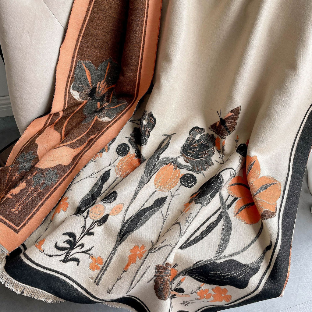 Autumn And Winter Cashmere-like Warm Jacquard Flower Decorative Air Conditioning Shawl