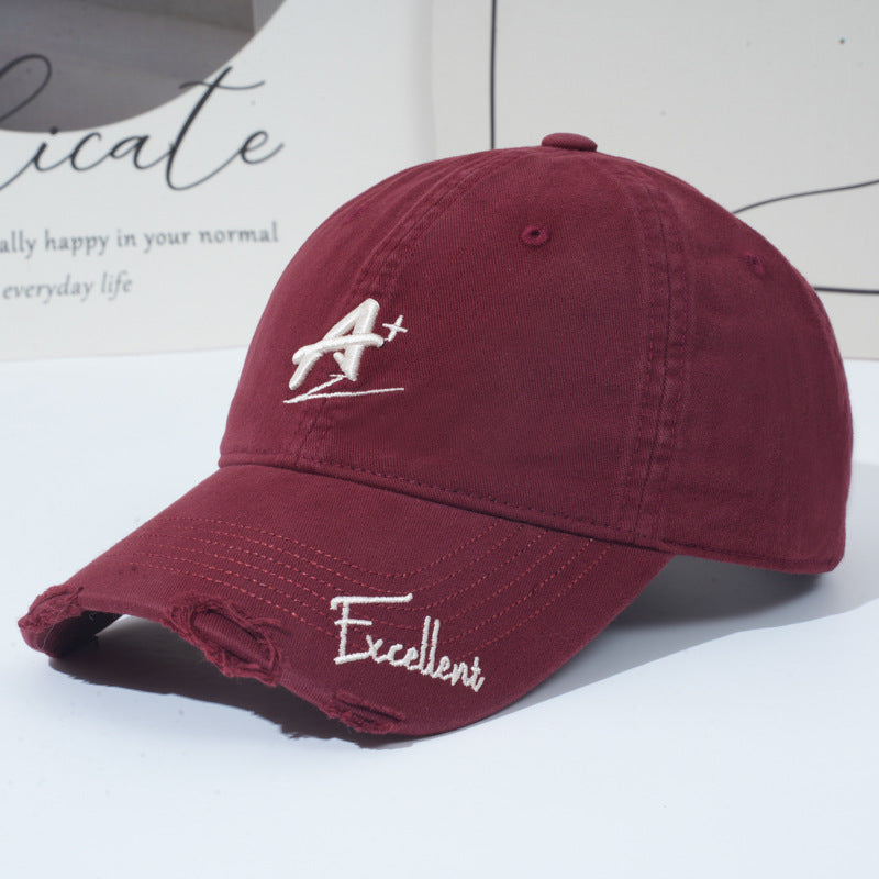 Fashionable All-match Soft Top Baseball Cap Ripped Sun-proof Peaked Cap