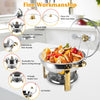 4Pcs Chafing Dish Buffet Set 4.76QT Round Buffet Servers Food Warmer Stainless Steel Catering Chafer With Glass Lid For Warming Cooling Gatherings Banquets Buffets Party Wedding