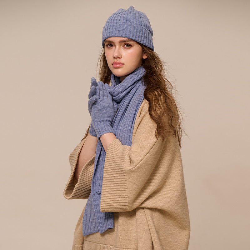 New Wool Scarf Hat Gloves Three-piece Set For Women