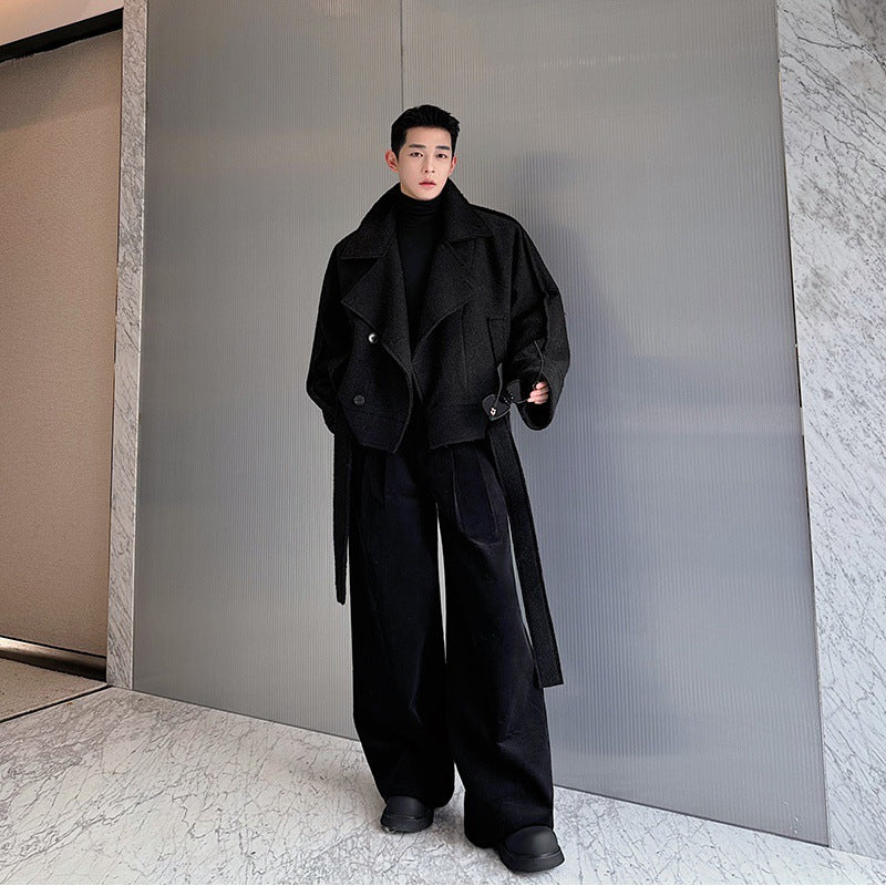 Autumn And Winter Men's Thickened Short Stand Collar Woolen Coat