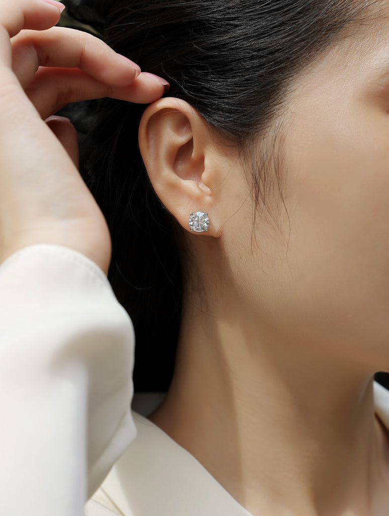 Pure Love - Earrings Set With Top-quality Moissanite S925 Silver And Platinum-plated Stud Earrings Are Fashionable And Trendy Accessories That Can Be Tested With A Diamond Pen