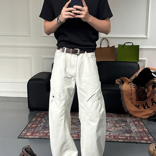 American-style Cutliff Pants Loose-fitting Wide-leg Casual Trousers