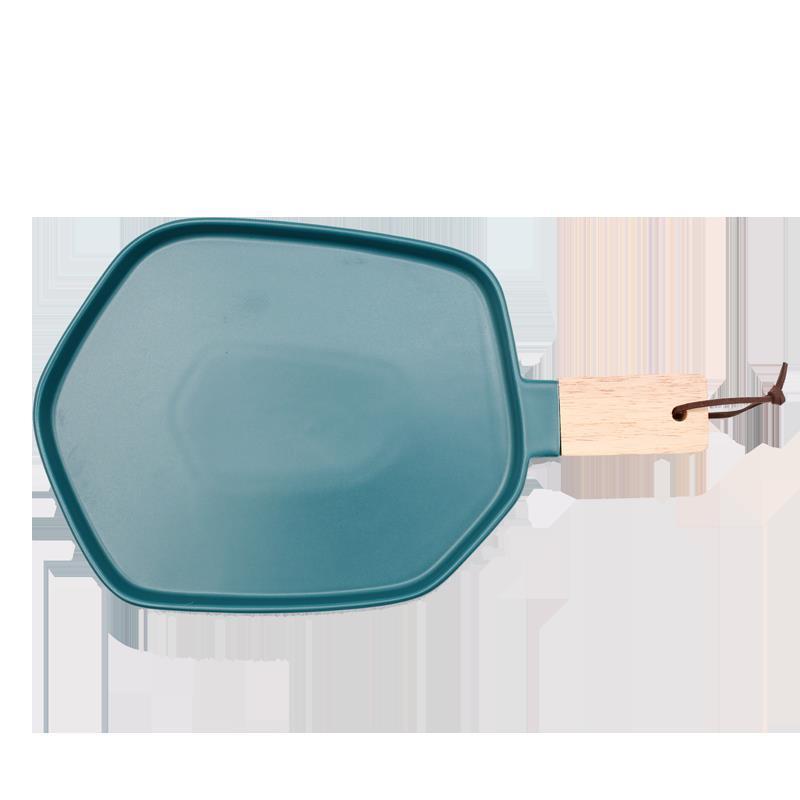 Nordic Creative Ceramic Western Food Plate With Wooden Handle