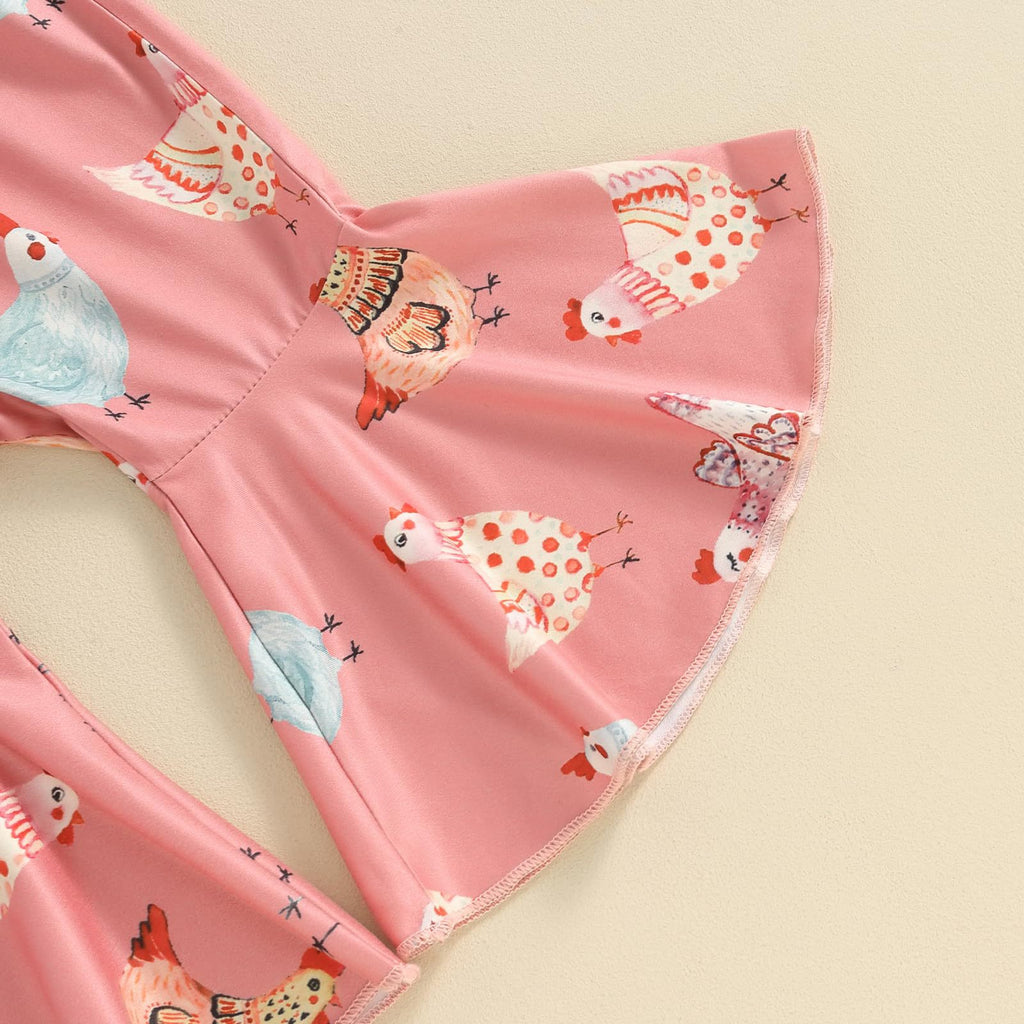 European And American Spring And Summer Girls' Bow Hair Accessories Short Sleeve Striped Color Matching Bell-bottom Pants 2-piece Set