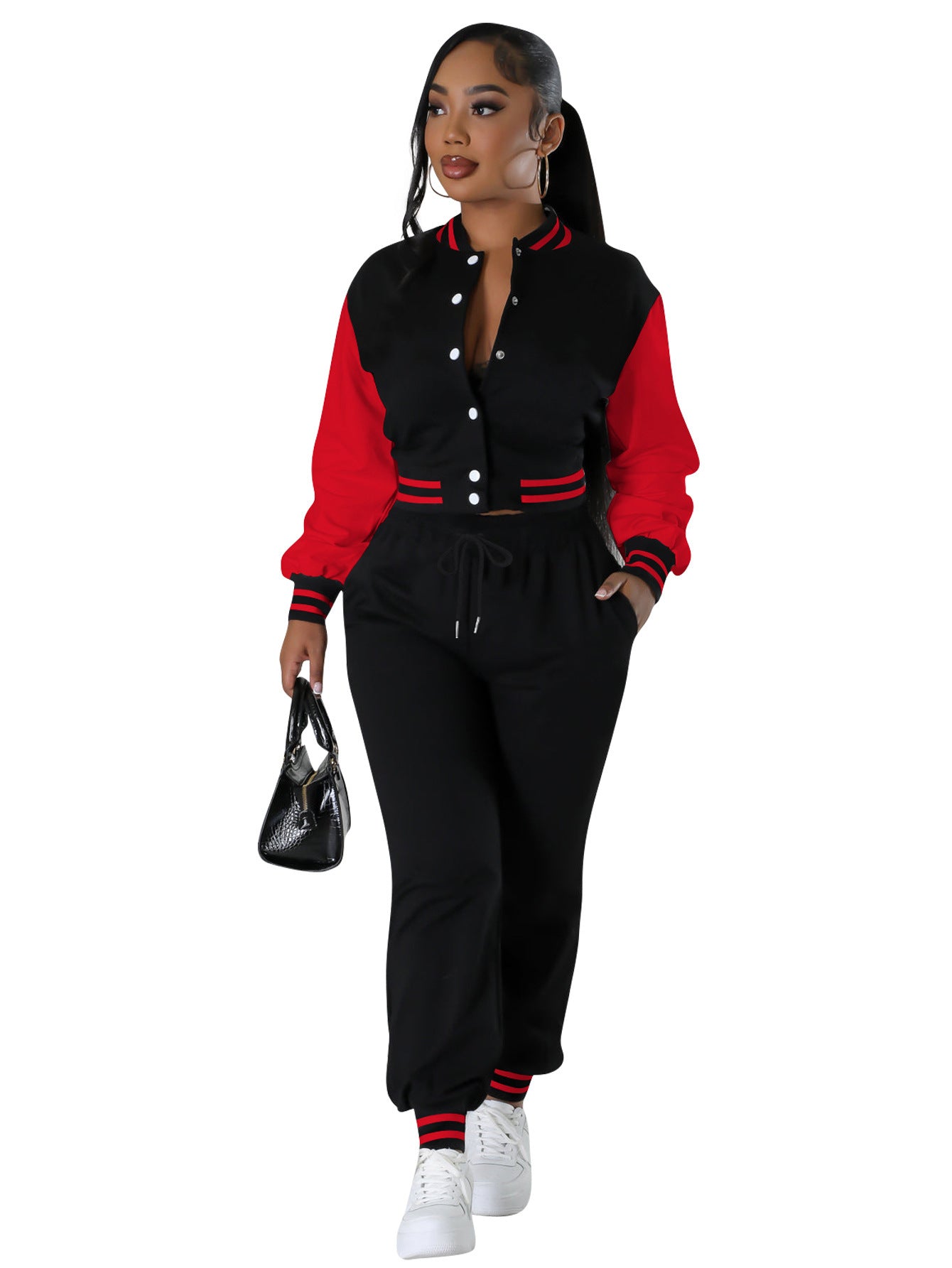 Women's Fashion Baseball Uniform Stitching Single-breasted Two-piece Suit