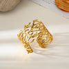 Wide Stainless Steel Adjustable Exaggerated High-grade Golden Open-End Flower Leaf Bracelet