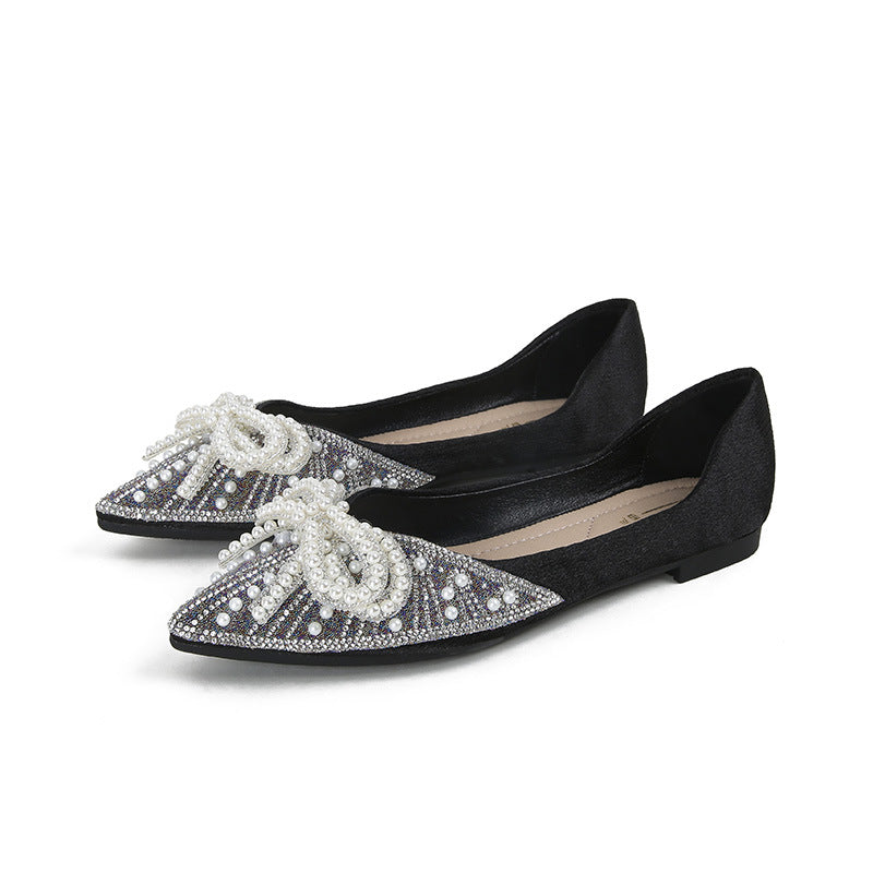 Pearl Rhinestone Bow Pointed Pumps Women