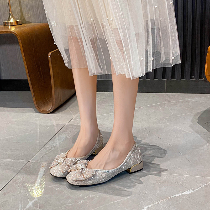 Dignified Rhinestone Bow Flat Temperament Leisure Shoes