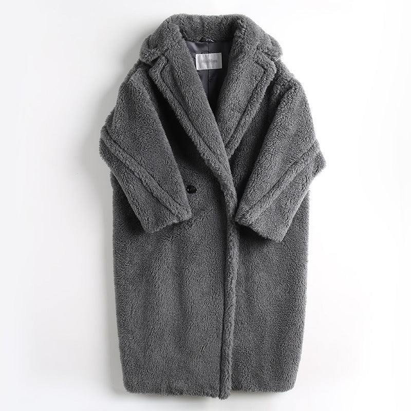 Women's Long Pink Wool Alpaca Fleecefiber Fur Coat