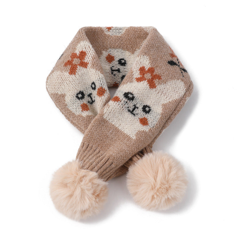 Cartoon Bear Rabbit Piercing Rabbit Hair Ball Knitted Wool Scarf