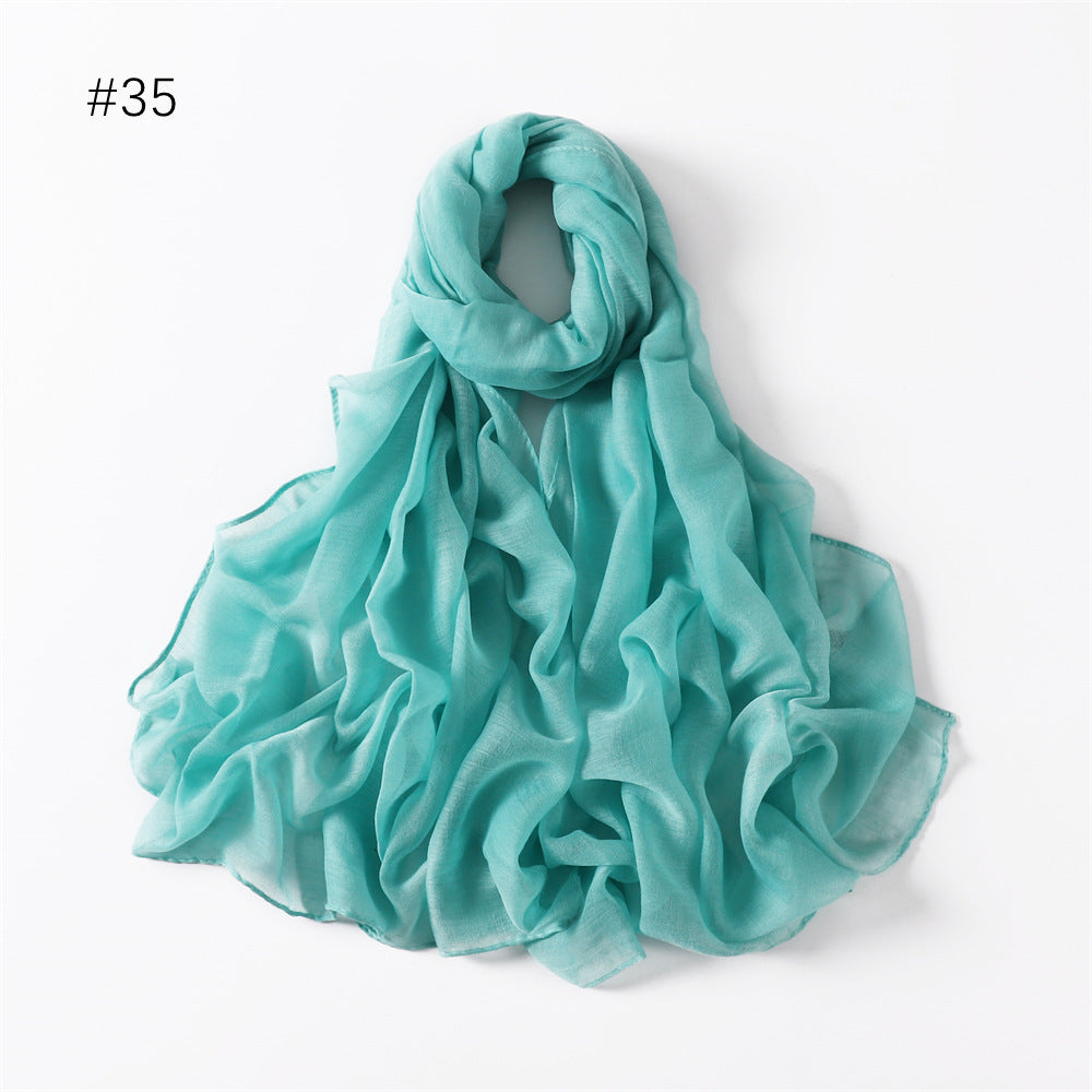 Classic Women's Pure Color Tulle Cotton And Linen Breathable Thin Scarf Silk