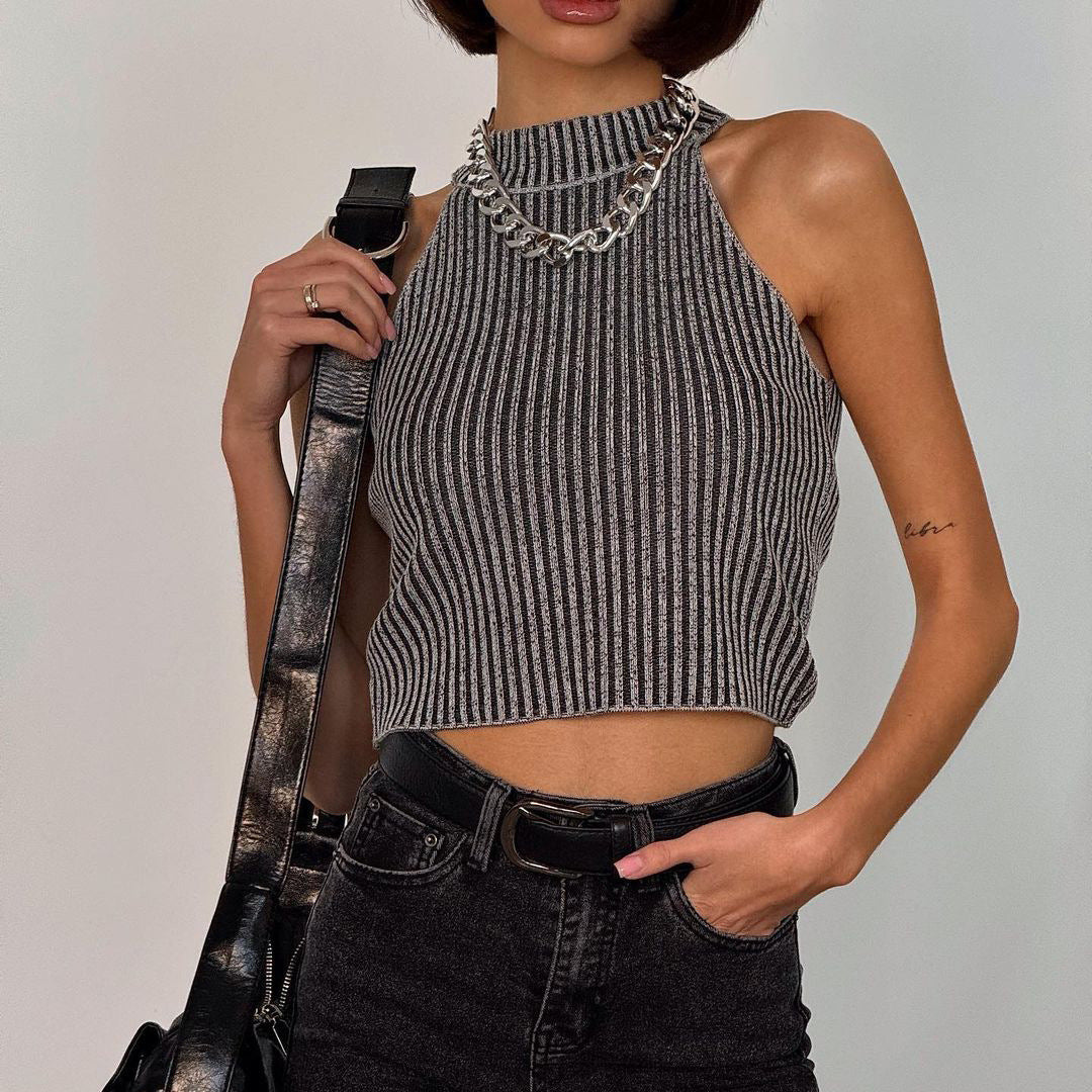 Round Neck Pullover Thread Design Vest For Women