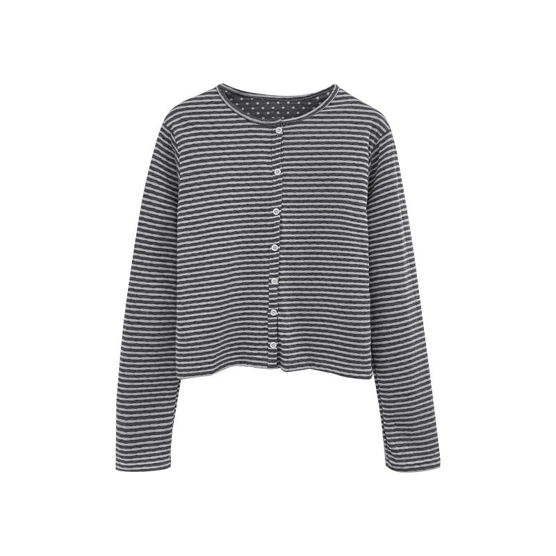 Double-sided Wearable Round Neck Long Sleeve Cardigan Top