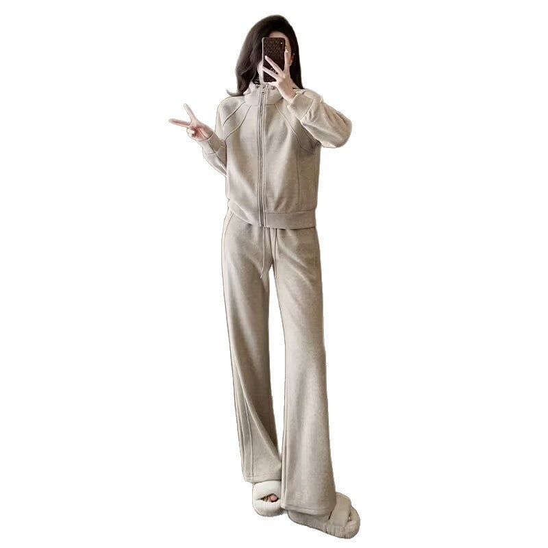 Casual Velvet Sport Suit Western Style Slimming