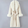 Women's Clothing Big Fur Collar Belt White Woolen Long-cut Coat