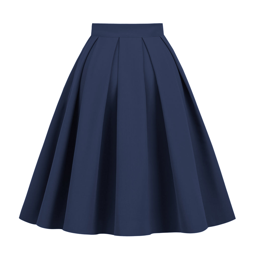 Solid Color A- Line Waist Fitted Umbrella Swing Mid-waist Large Swing All-matching Bubble Skirt