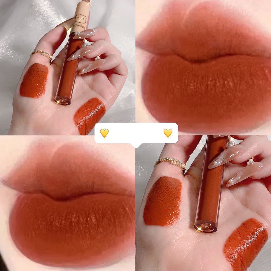 4 PCs Strawberry Bear Lip Glaze Set Matte Finish Velvet No Stain On Cup Student Beginner Lipstick - Eshtree