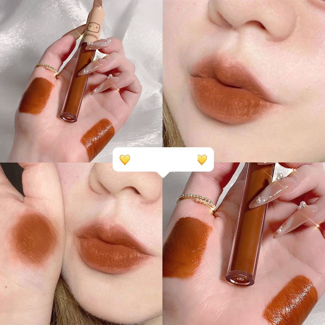 4 PCs Strawberry Bear Lip Glaze Set Matte Finish Velvet No Stain On Cup Student Beginner Lipstick - Eshtree