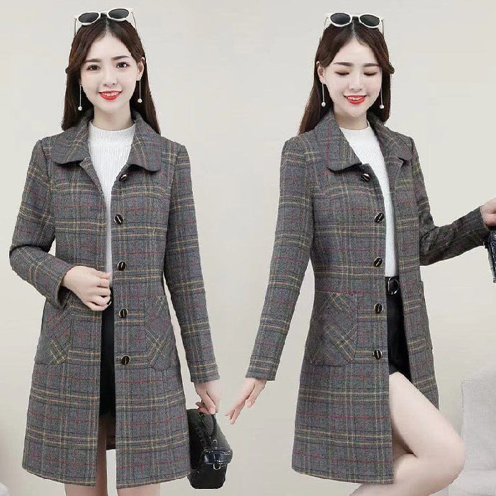 Middle-aged Mother Ladies Autumn Clothes Plaid Woolen Coat