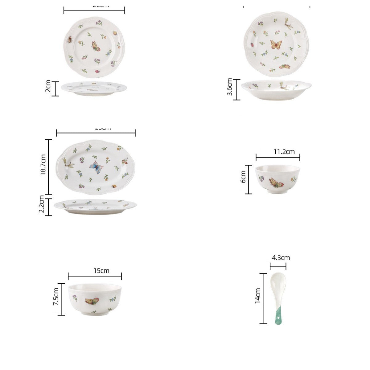 Vintage Dragonfly Butterfly Ceramic Tableware Set
