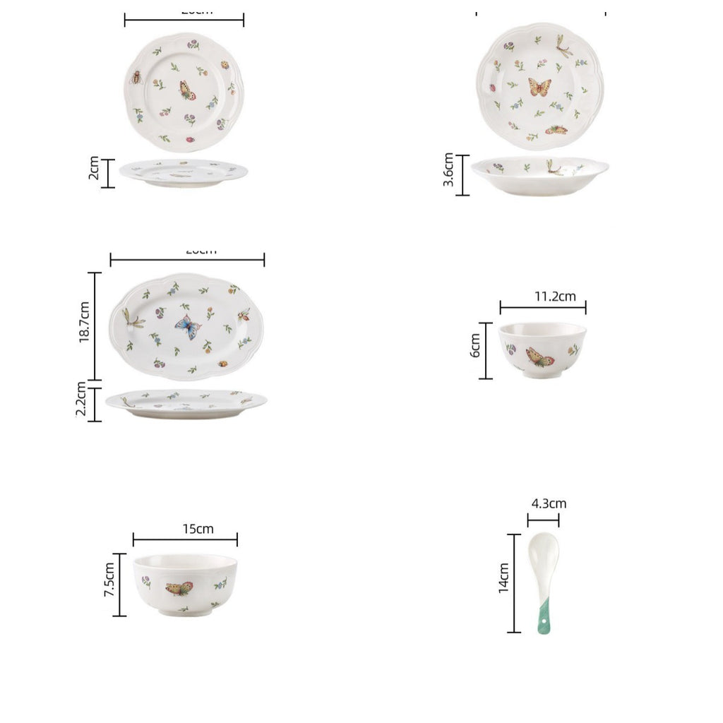 Vintage Dragonfly Butterfly Ceramic Tableware Set
