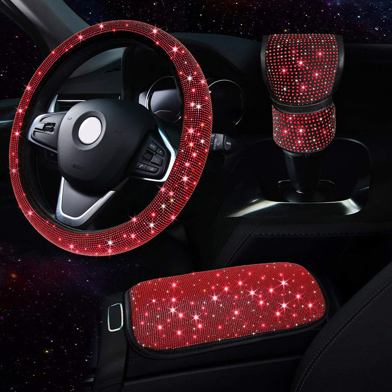 Car Steering Wheel Cover Gear Cover Armrest Box Mat Car Interior Design Suit