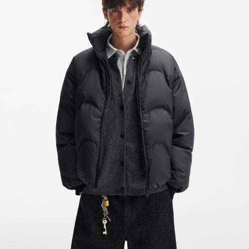 Stand Collar High Fill Down Jacket For Men, Winter Thickened Warmth