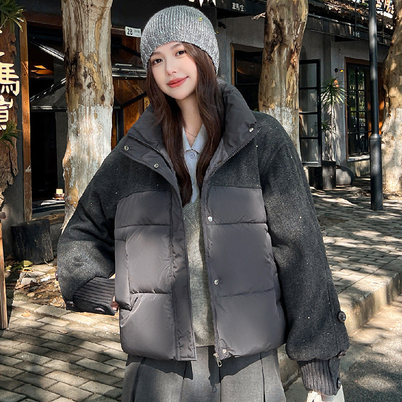 Wool Patchwork Warm Cotton-padded Coat