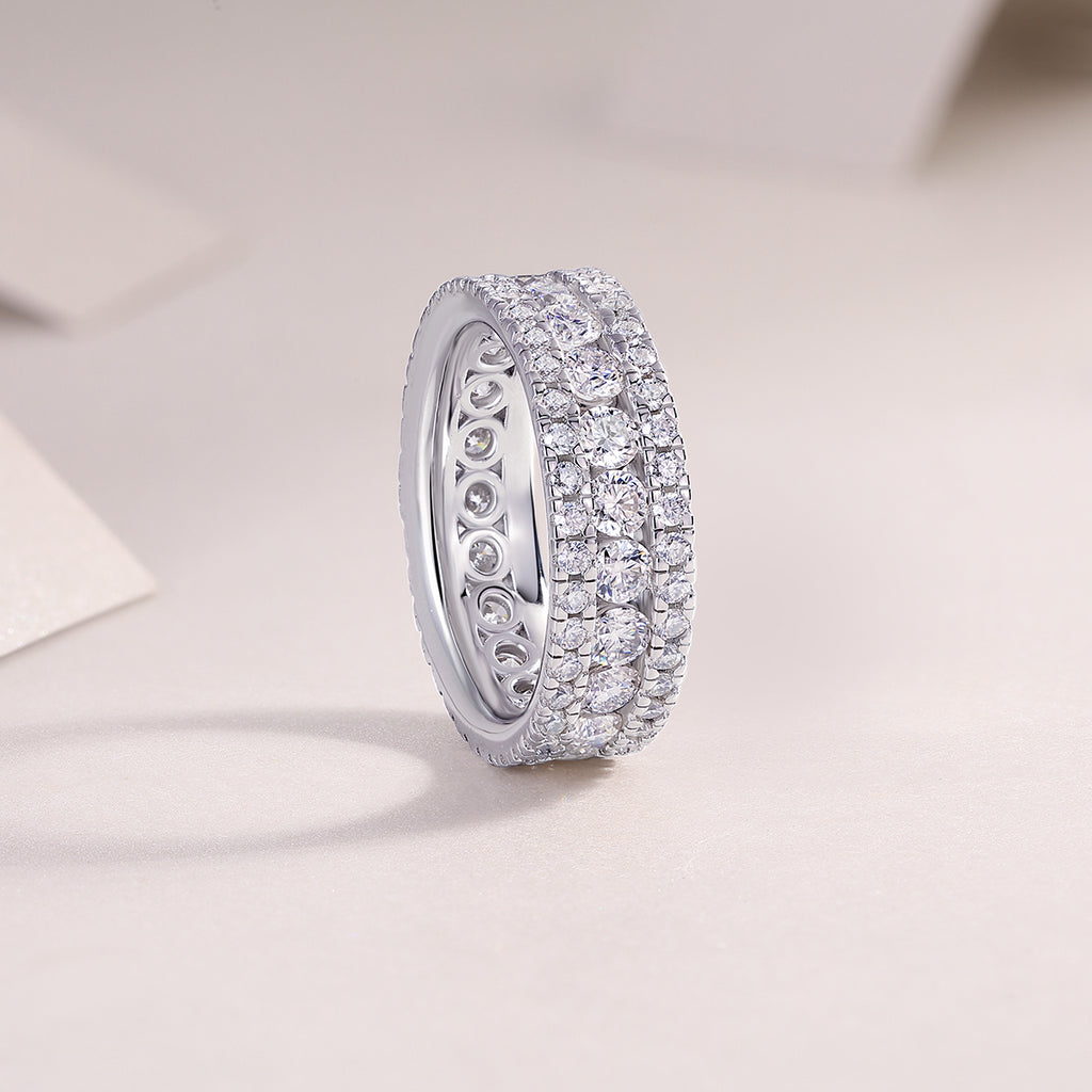 Pure - Set With Top-quality Moissanite S925, Silver And Platinum-plated Diamond Wedding Ring. The Ring Can Be Inspected With A Diamond Pen