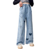Girls' Love Raw Edge Denim Wide-leg Pants