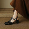 Hollow Retro Closed Toe Chunky Heel Sandals For Women
