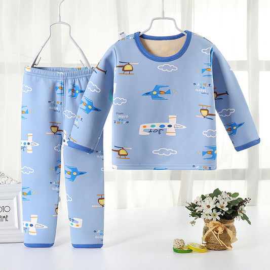 Children plus velvet thermal underwear suit winter thickening