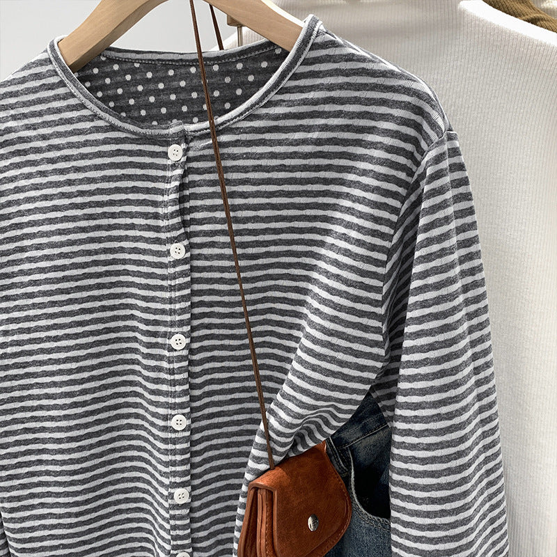 Double-sided Wearable Round Neck Long Sleeve Cardigan Top