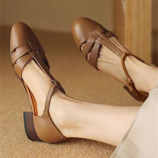 Retro Soft Sheep Leather Bag Head Sandals For Women